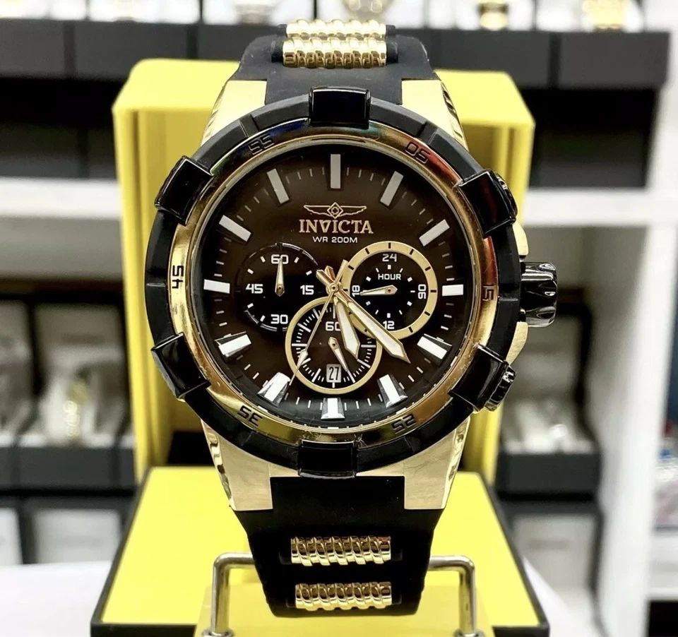 Reloj Hombre Invicta Aviator - 51.5mm, Dorado, Negro (23693) RARO, Necesita Batería Foto 2 de 4