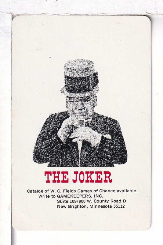 Single Playing Card Joker, "WC Fields Joker", Gamekeepers, USA, 1980's