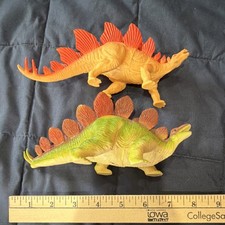 Set of 2 Stegosaurus Action Figure Plastic Orange Green 8 in
