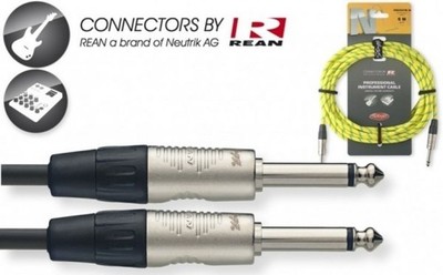 Yellow 20' Neutrik Equipped Tweed Cloth Guitar Amp Cable Cord Stagg # NGC6VTR YL