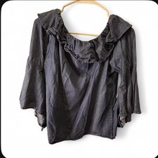 Blue Off-Shoulder Ruffle Cold Shoulder Blouse M