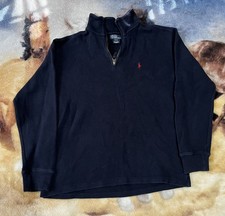 Polo Ralph Lauren Navy Quarter Zip Long Sleeve Sweater Youth Size L 16-18 .