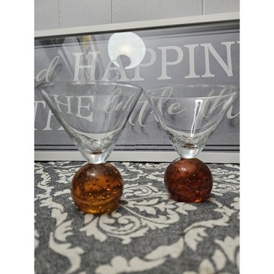 Vintage (2)- E Cointreau Martini Glass Orange Bubble Ball Signed Blown Glass