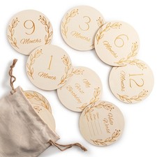 14 PCS Wooden Baby Monthly Milestone Cards Discs Hello World Newborn 112 Mo