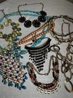 Vintage Costume Jewelry Lot 9 Necklaces 1 Pair Of Earrings