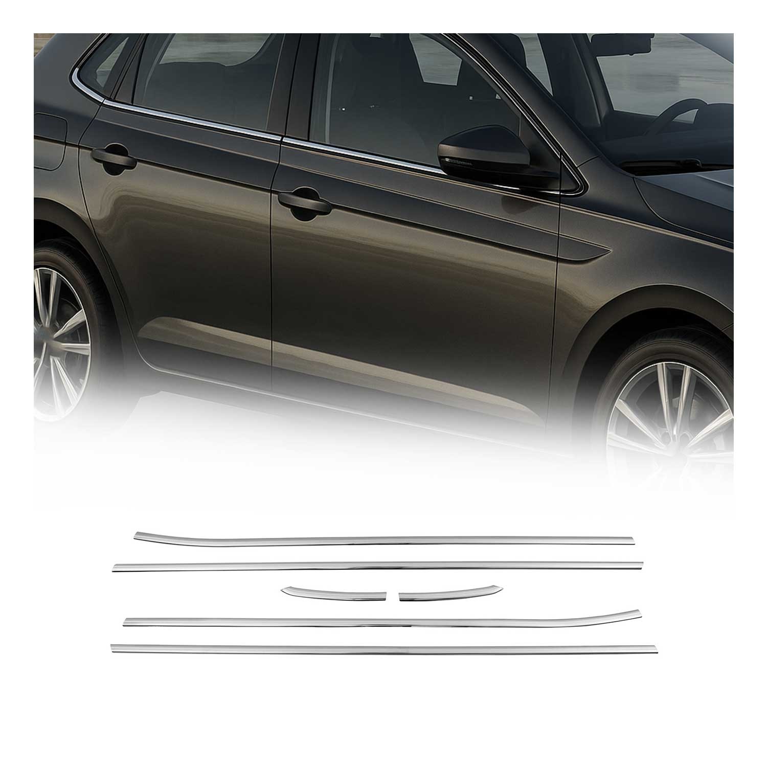 Garniture de fenêtre pour VW Polo HB 2009-2017 en acier inoxydable chromé 6 pièces