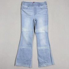 SPANX Jeans Womens Medium Retro Flare Leg Pull On Stretch Light Wash Raw Hem