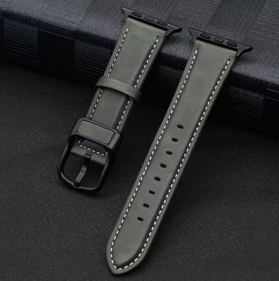 Armband Apple Watch 4 5 6 7 8 9 Ultra Hochwertig Leder Grau Band Neu #200