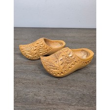 Vintage Hand Carved Wooden Clogs Dutch Style Fold Art Decorative Shoes Pair 6"