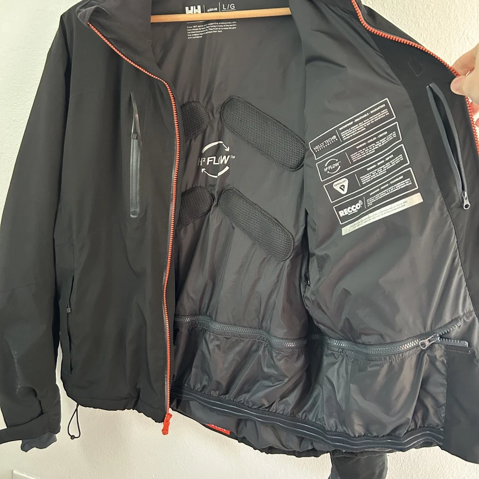 Helly Hansen Ski Jacket Mens Large Black Hellytech H2Flow Recco Hooded Primaloft - Image 2 of 4