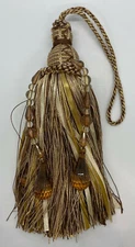 7" Key Tassel Brown Gold Cream Beaded Ribbon Tassel Fringe Lot Of 2  Tassels