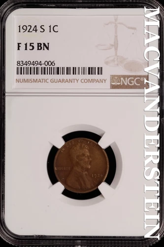 1924-S Lincoln Wheat Cent - NGC F 15 BN - Scarce  No Reserve  #SLH146