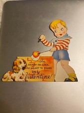 Vintage Valentine Boy with Puppy Dog Mechanical Valentine Carrington Large
