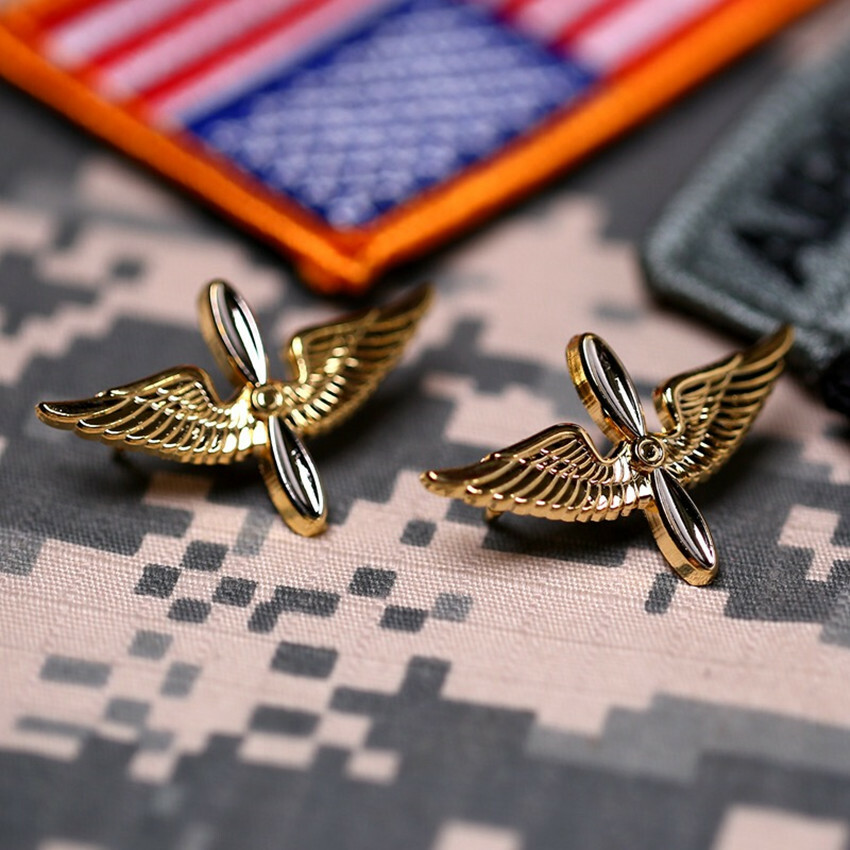 US Army Aviation Flying Force Collar Flower Wings Military Metal