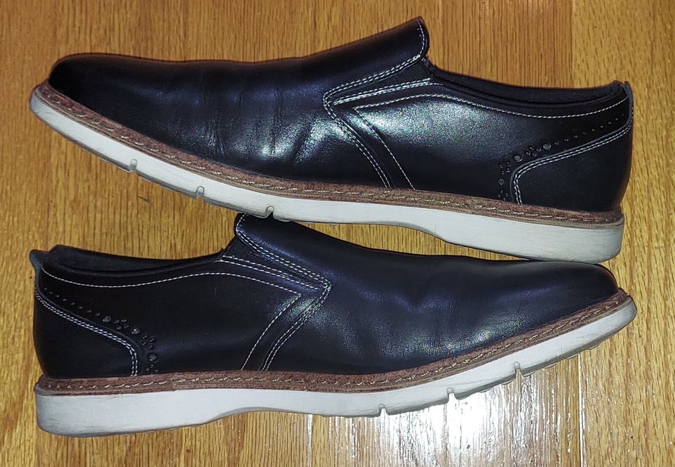 STACY ADAMS SIDELINE 25419001 MEN'S BLACK LEATHER PLAIN TOE LOAFERS