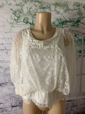 Style & Co Damage Women's Blouse SZ Petite Small Beige Overlay Lace 