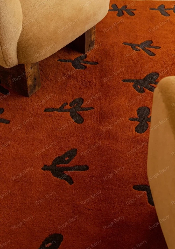 Alfombra roja Big Buds acolchada a mano patrón floral 8x10, 9x12 para alfombra de salón Foto 2 de 3