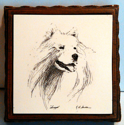 Vintage Wall Hanging: Carved Plaque: Samoyed Breed Dog: 4'': 1970's
