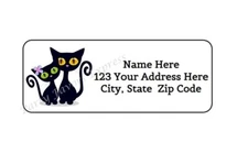 30 BLACK HALLOWEEN CATS PERSONALIZED RETURN ADDRESS LABELS 1 in X 2.625 in