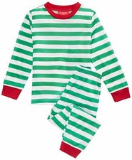 Family PJs Kids Holiday Stripe Pajama Set Green 6-7