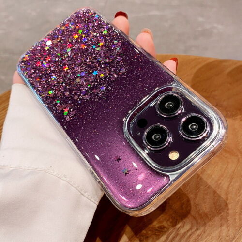 For iPhone 14 13 12 11 Pro Max XR XS 8 7 6 Glitter Clear Epoxy Soft Case Cover - Picture 1 of 17