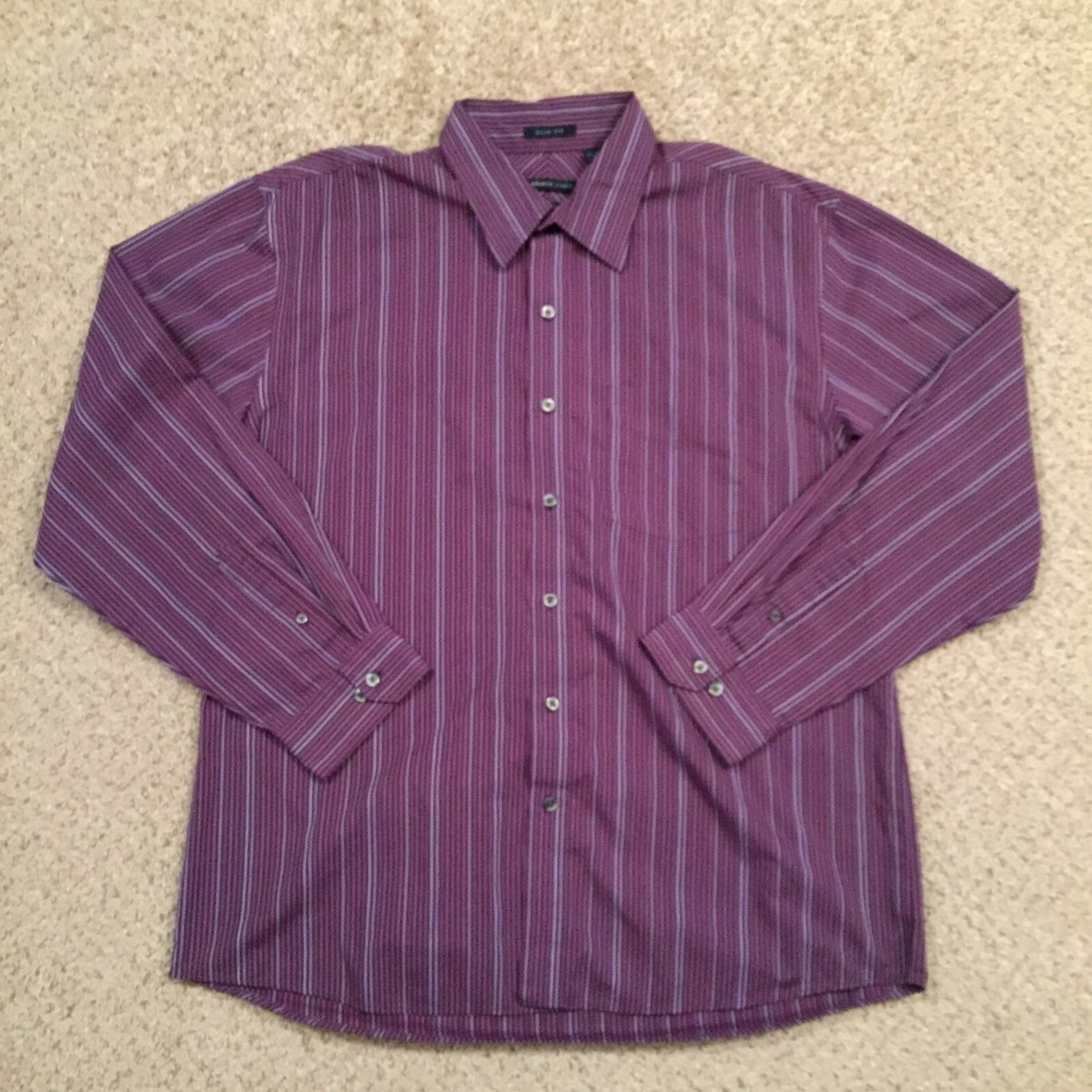 Van Heusen Button Up Shirt Mens XL Slim Fit Purple Striped Long Sleeve