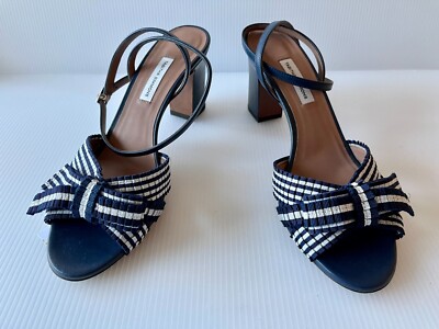 Tabitha Simmons Blue & White Stripe Strappy Block Heel Sandal Sz 10 (US) 40 (EU)