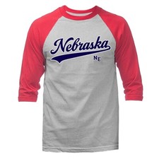 State of Nebraska Swoosh NE Graphic 3/4 Sleeve Raglan
