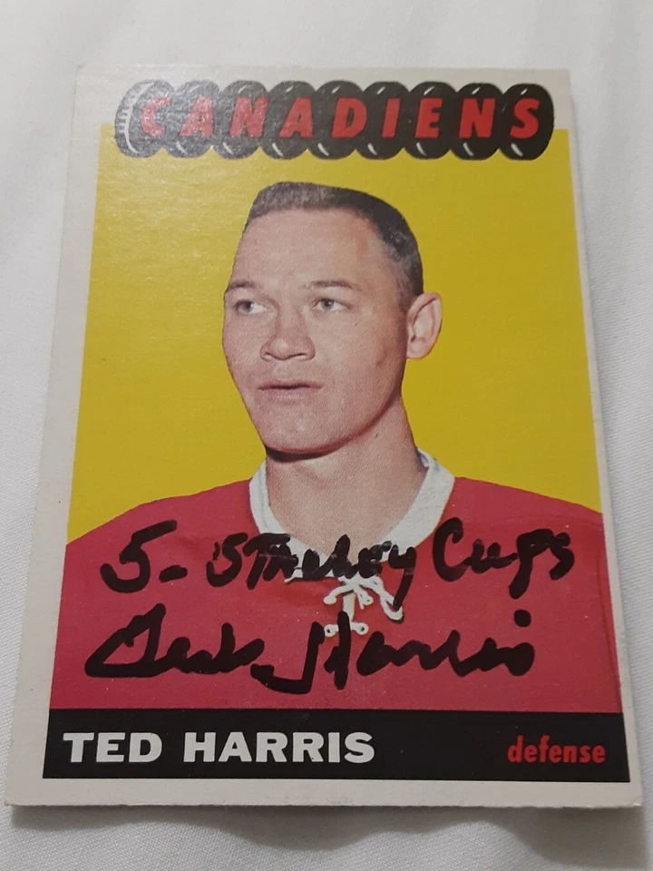 ☆SIGNED TED HARRIS 《RC》☆ 1965-66 TOPPS #5 ☆INSCRIBED "5 STANLEY CUPS"☆ EX/EXNM - Image 2 of 4