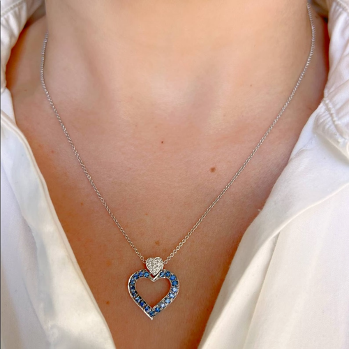 2Ct Round Simulated Sapphire Diamond Heart Women's Pendant 14K White Gold Plated - Picture 2 of 4