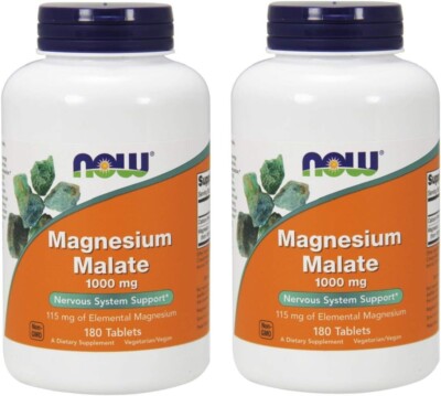 NOW FOODS (2 PACKS) Magnesium Malate 1000 mg 180 Tablets