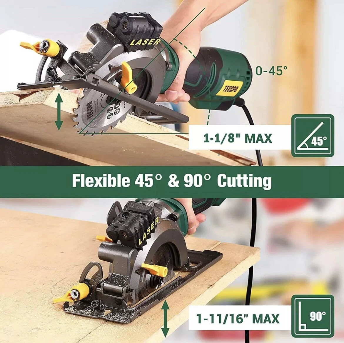 Mini Circular Saw TECCPO 5.8A Circular Saw with Laser Guide Fine