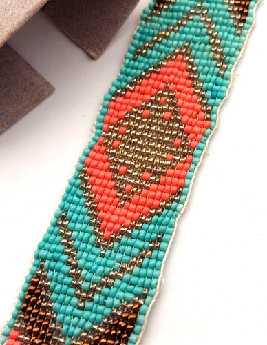 TALLY WEIJL Turquoise & Salmon Glass Beaded Southwestern Style Bracelet - Picture 5 of 5