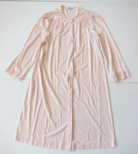 Vintage Vanity Fair Soft Pink Nylon Lace Button Down Long Sleeve Nightgown Small