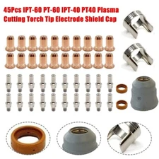 45 Pcs IPT-60 PT-60 IPT-40 PT40 Plasma Cutting Torch Tips Electrode Shield Cap