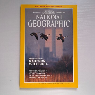NATIONAL GEOGRAPHIC MAGAZINE ''EASTERN WILDLIFE'' FEBRUARY 1992 with map