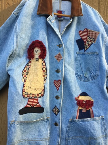 Sunbelt Blue Denim Jacket Raggedy Ann Andy Applique Woman Medium 31" Chore Coat - Picture 2 of 12