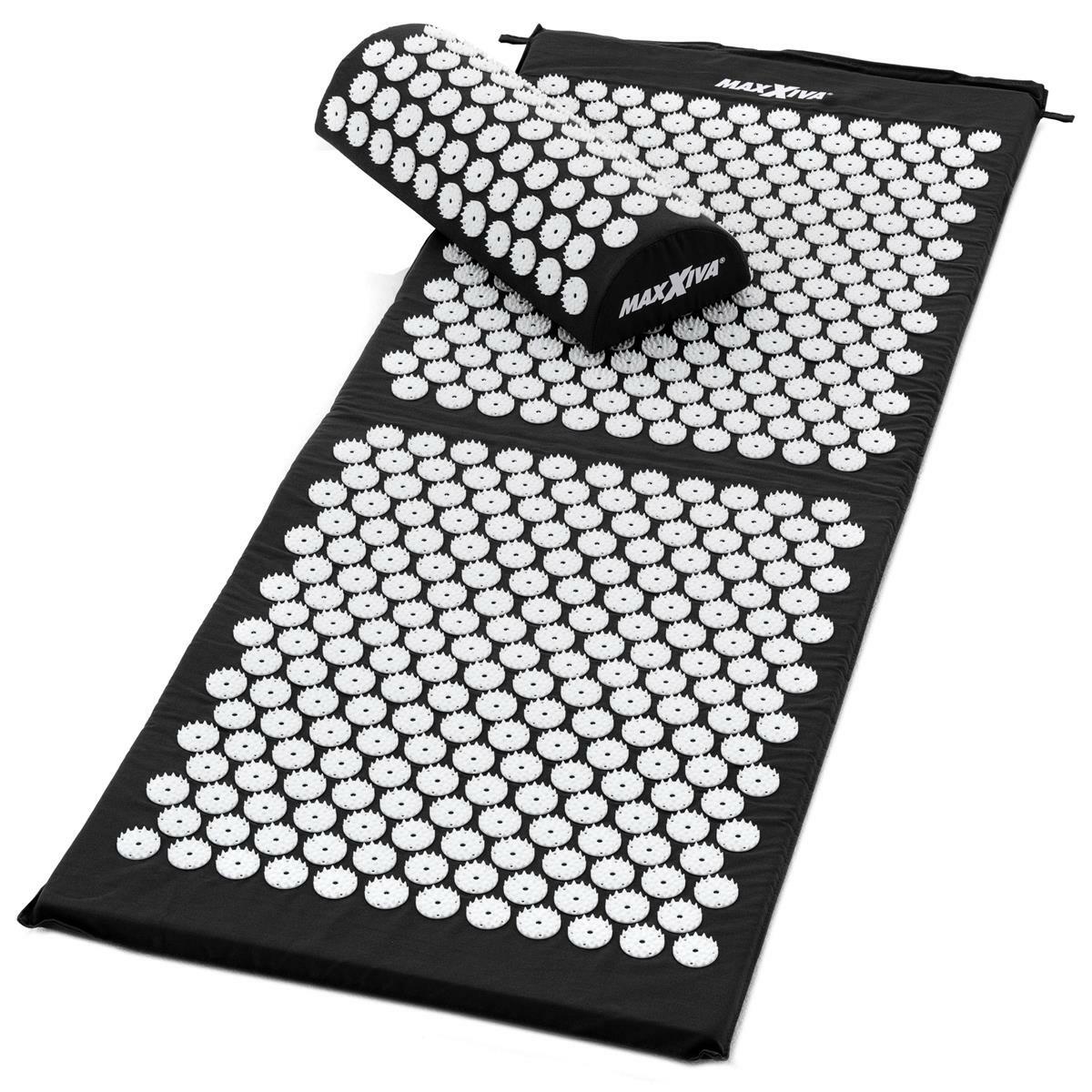 MAXXIVA Akupressurmatte Set 130x50 cm mit Kissen Schwarz Yantramatte