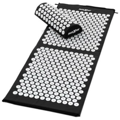 MAXXIVA Akupressurmatte Set 130x50 cm mit Kissen Schwarz Yantramatte