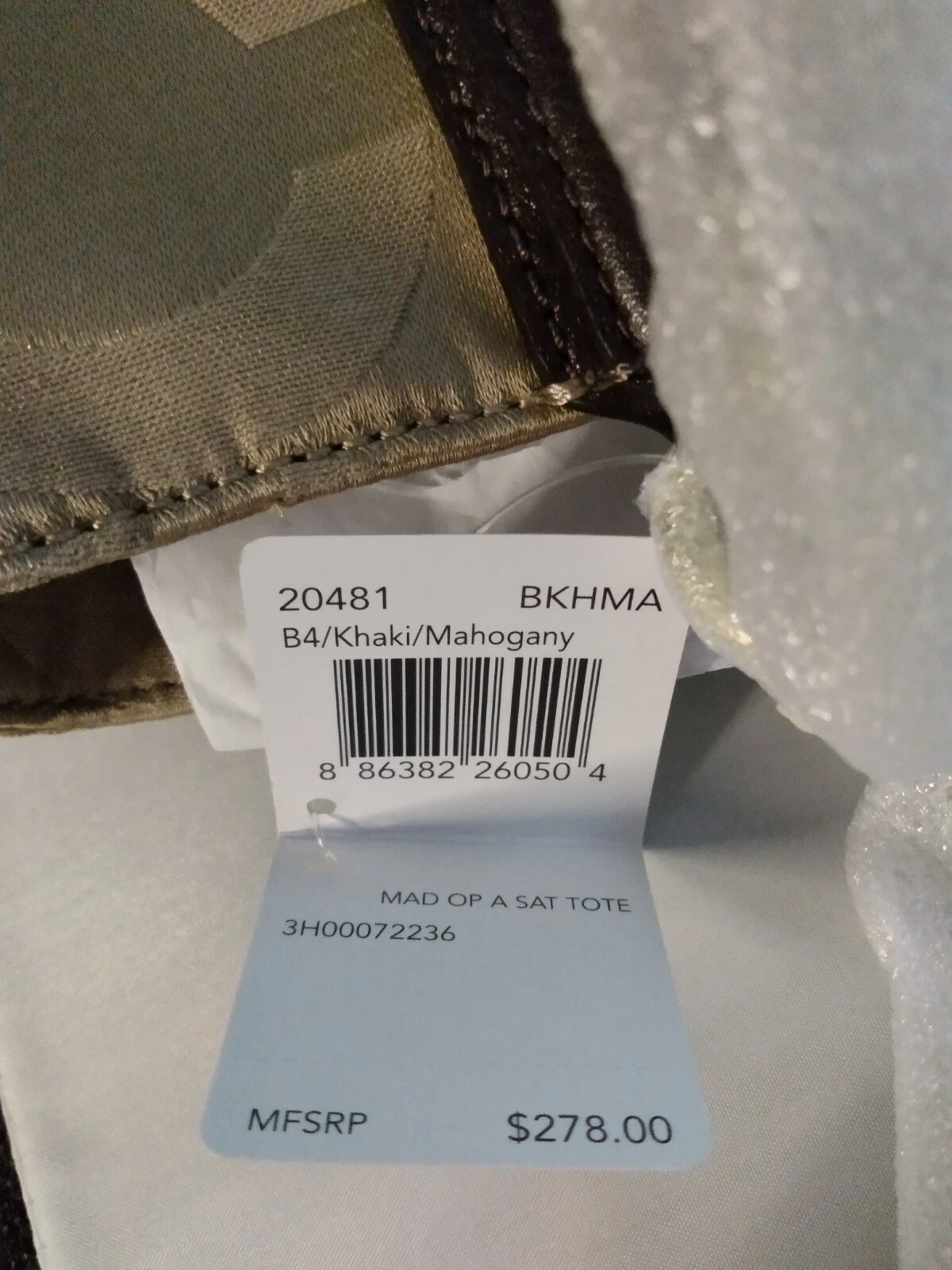 Borsa tote Coach nuova con etichette Madison OP firma arte cachi sateen 20481 B4 cachi