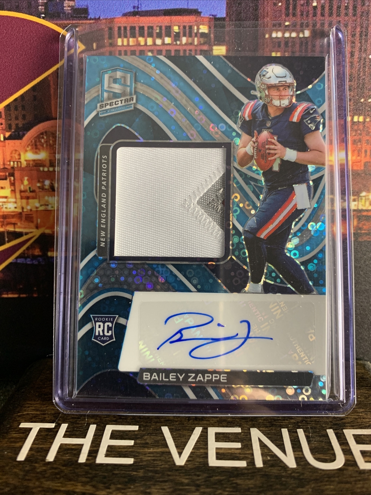 2022 Panini Spectra #239 Bailey Zappe RC - Patch Auto Neon Blue Prizm 17/60 RPA