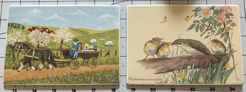2 Vtg Villeroy & Boch Porcelain Postcards Willow Warblers and Outing 84-85