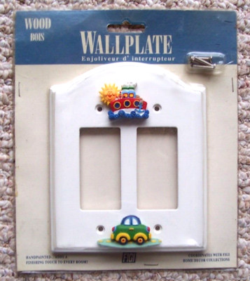 Vintage Figi  Away We Go Boat and Train Double Rocker Wood Switchplate