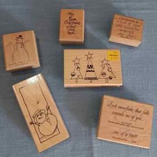 Holiday Wooden Rubber Stamp Set 6 Pieces