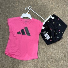 NEW ADIDAS Little Girl 6x Tee  Shorts Set Pink Outfit T-Shirt Running