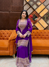 Heavy Crunchy Silk Pakistani Salwar Kameez Bollywood Wedding Wear Sharara Suit