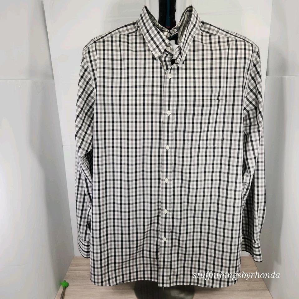 Cutter & Buck LS Mens Button Up Black, Gray & White Plaid Front Pocket Size XL - Image 2 of 4