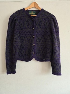 Vintage Giesswein Austrian Wolle Mohair Strickjacke lila/grün M/L