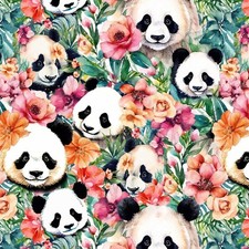 Animal Fabric Panda Paradise Face Flower Packed Blank Quilting YARD