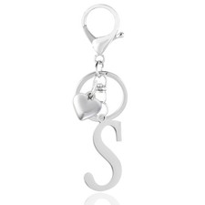 A-Z Heart Initial Letter Keychain for Women, Girls S Silver